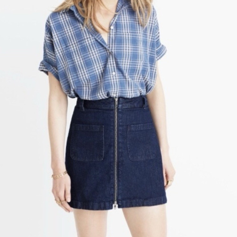 Madewell Women Denim Jeans Mini Skirt Full  Zip Front F4665‎ Size 27